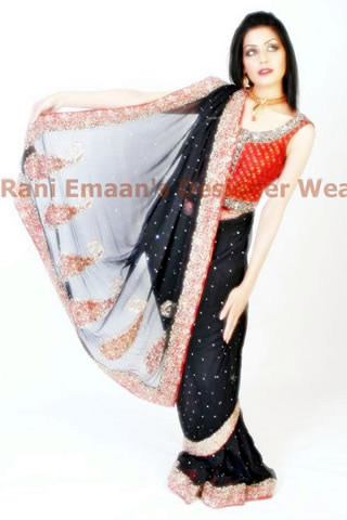 Sweet Model in Black red sari dress by Rani Emaan