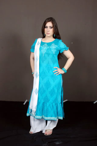 Desi Pakistani Model in Blue and White Dress