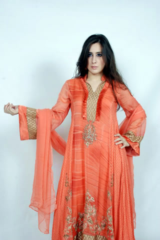 Desi Pakistani Girl in Maria B. Oranve Dress