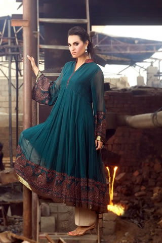 Cute Nadia Hussain wearing Dull Green frock