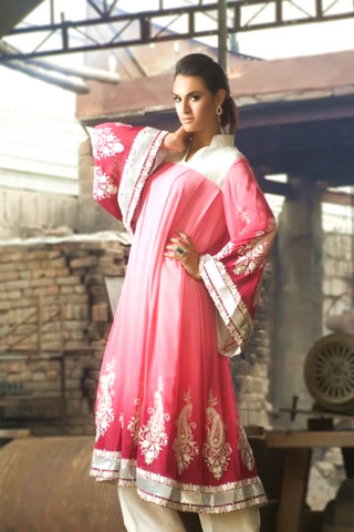 Sweet Nadia Hussain wearing Light Red & Golden frock