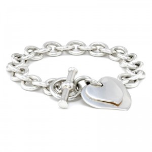 Double Heart Tag Sterling Silver Bracelet