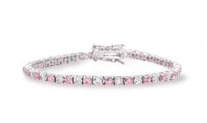 Large Round Pink and Clear Tennis Bracelet