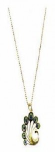 Peacock 14K Gold Enameled Necklace - As Seen On Rachel Ray