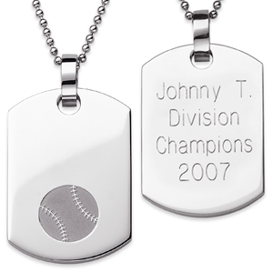 Stainless Steel Baseball Personalized Dog Tag Pendant Necklace