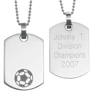 Stainless Steel Soccer Personalized Dog Tag Pendant Necklace