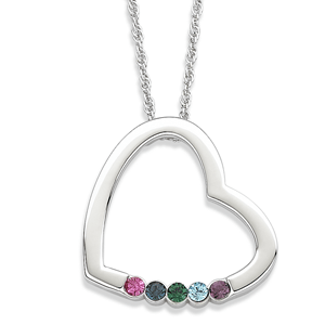 Sterling Silver Polished Heart and Birthstone Pendant Necklace