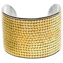 Two Inch Wide Celebrity Granulated Gold Plated Cuff Bracelet