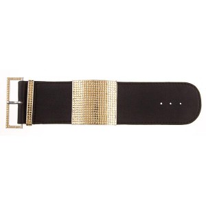 Two Inch Wide Gold Plated Square Brown Leather Bracelet