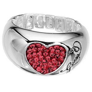 Guess Stretch Silver Plated Red Crystal Ring