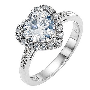 Platinum Plated & Silver Cubic Zirconia Heart Ring