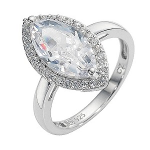 Platinum Plated Silver Cubic Zirconia Marquise Ring