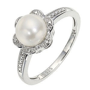 Silver & Diamond Flower Ring